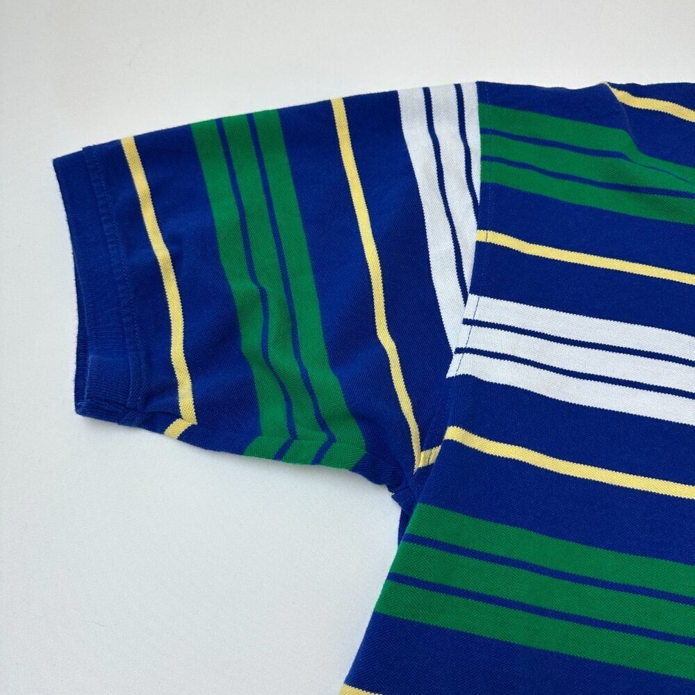 Black Lacquer Polo Shirt Mens 2XL Blue Green Yellow Striped Short Sleeve Casual - Picture 5 of 10